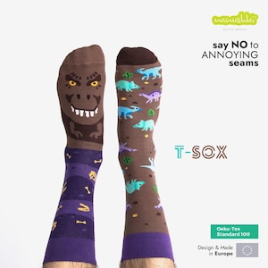 Funny Dinosaur Socks – Cartoon Dino - Bones Cotton Socks for Men & Women | Gift for Him, Her, Dad or Kids | Nanushki – T-SOX