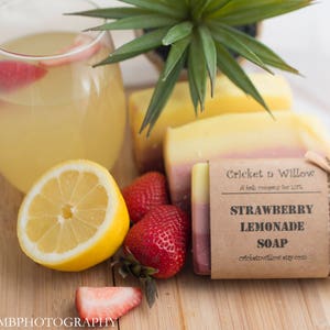 Strawberry Soap Lemon Natural Bar Soap Scented with Lemon Essential Oils, Organic Shea Olive Natural Beauty Product for Him Her, Party Favor