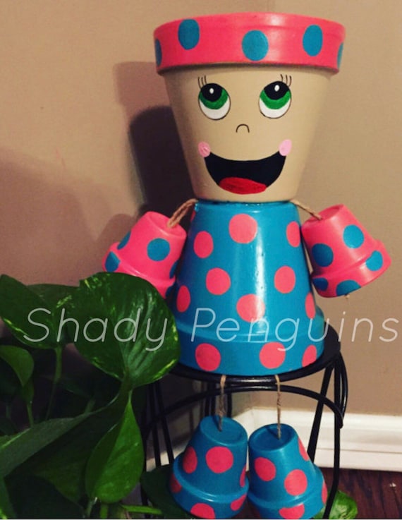12 Polka Dot Flower Pot Girl/ flower pot/ indoor decor/ Etsy