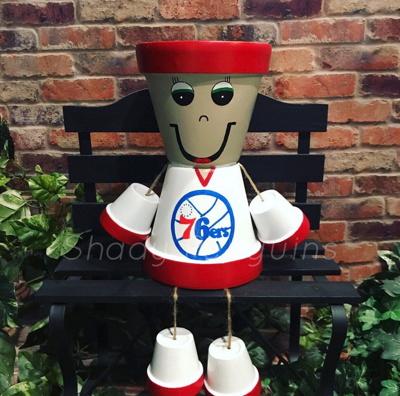 Philadelphia 76ers Flower Pot People basketball decor clay pot people