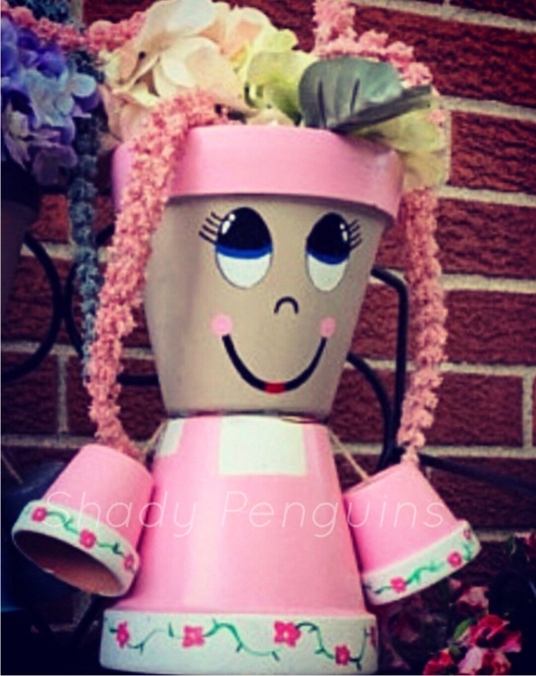 12 Pink Flower Pot Girl With Flowersgirl ONLY /clay Pot People