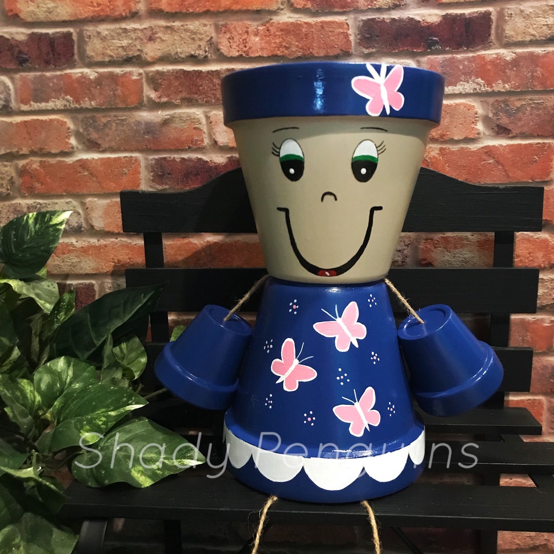 12 Blue Butterfly Flower Pot Girl/ Outdoor Decor/ Indoor Decor/ Flower