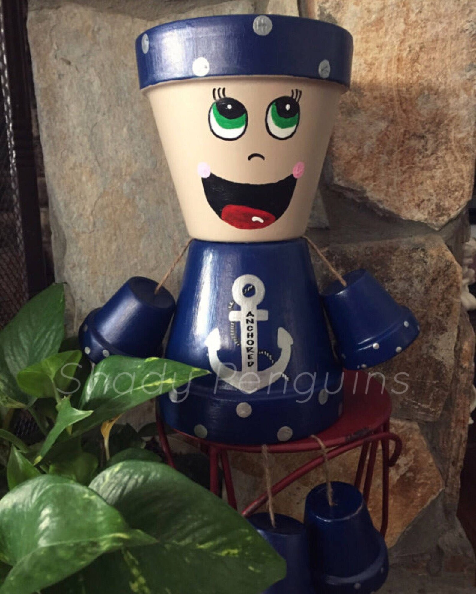 12 Anchored Flower Pot Girl/ Flower Pot/ Indoor Decor/ Etsy