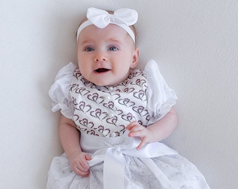 Festive baby dirndl made of cotton with a heart pattern in pink-green with a lace apron size 62,68,74,80