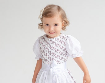 Festive baby dirndl made of cotton with a heart pattern in pink-green with a lace apron size 62,68,74,80