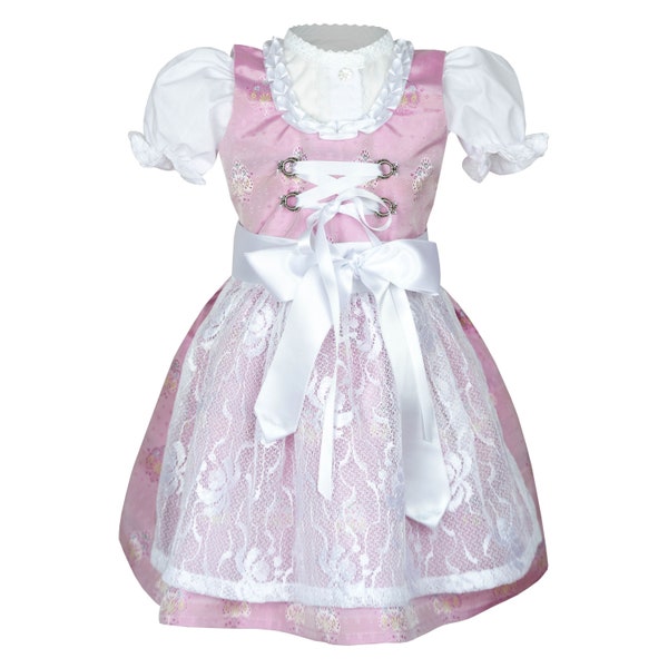 Festive baby dirndl made of artificial silk in pink with lace for baptism, weddings or other occasions in size 62,68,74