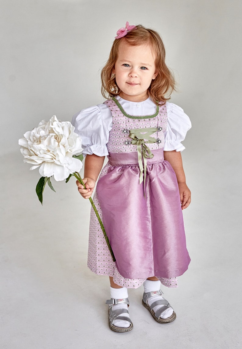Dirndl fabricado en seda artificial en rosa para bautizos, bodas u otras ocasiones en tallas 62, 68, 74, 80, 86 imagen 5
