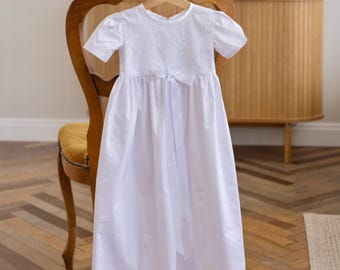 Long christening gown made of satin cotton and lace