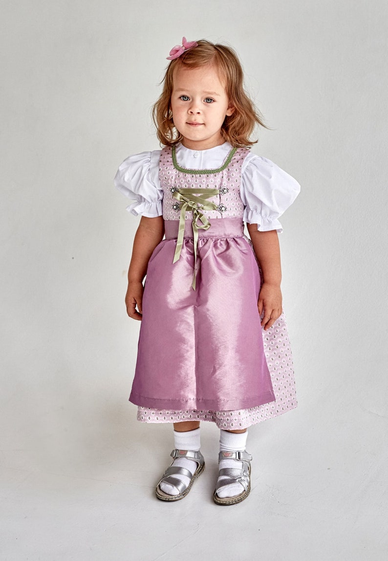 Dirndl fabricado en seda artificial en rosa para bautizos, bodas u otras ocasiones en tallas 62, 68, 74, 80, 86 imagen 1