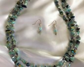 24.5 quot Sparkly multi-colored three strand tumbled sea glass necklace with lobster clasp. Matching earrings.
