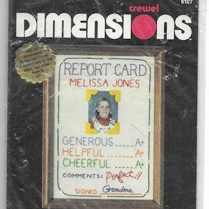 Marco de fotos personalizado para tarjeta de informe de notas de Crewel Dimensions de 1982, bordado con aguja n.° 6107 Crewel