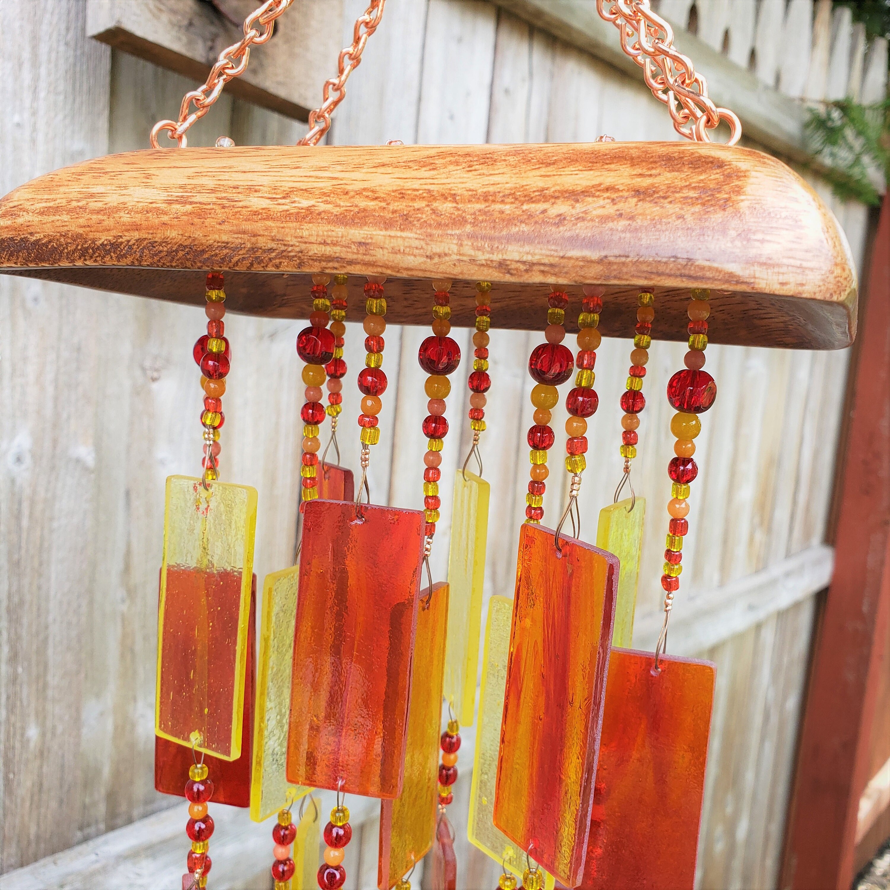 One of Kind Stained Glass Wind Chime Orange and Yellow Etsy
