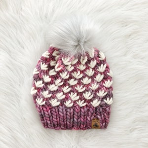READY TO SHIP - Adult 100% Merino Wool Hand Knit Chunky Hat, Chunky Knit Beanie, Knit Pom Pom Hat, Luxury Collection