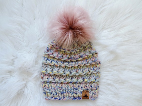 Sample Sale READY TO SHIP Size 6-12 months Striped winter hat with pom pom