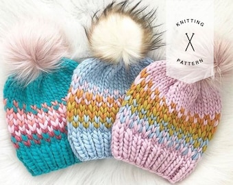 El patrón de tejido de gorro Starburst, sombrero de punto Fair Isle, isla justa súper voluminosa, sombrero de punto, patrón de sombrero de punto