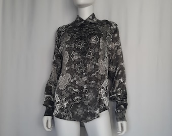 Black & White Mulberry Silk Shirt in Satin 16mm