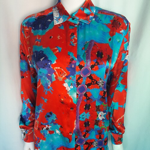 Red, White and Blue Mulberry shops Silk Shirt in Satin 16mm