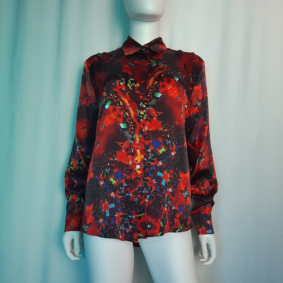 dark red satin shirt