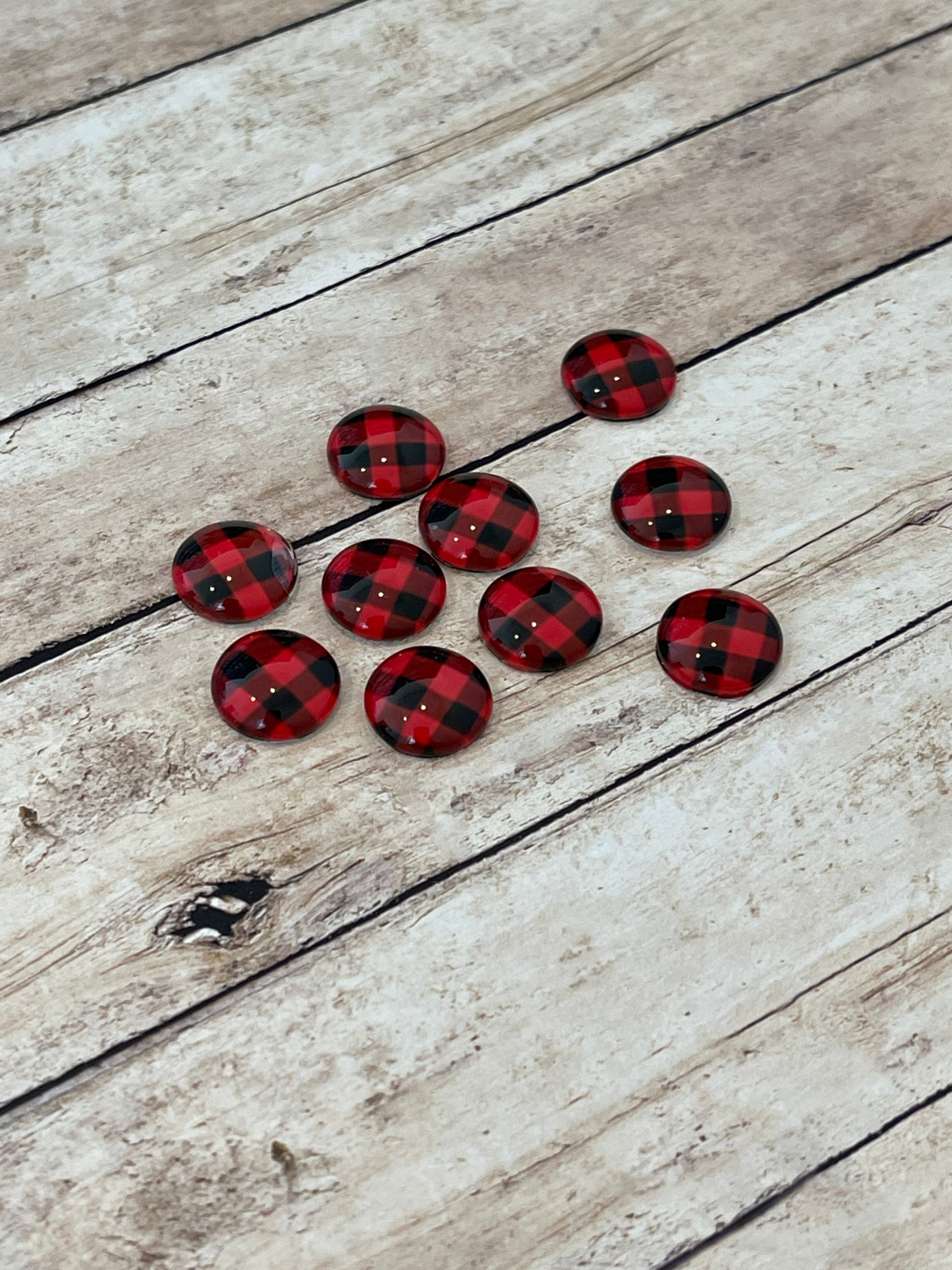 Red Buffalo Plaid 12mm Glass Cabochon