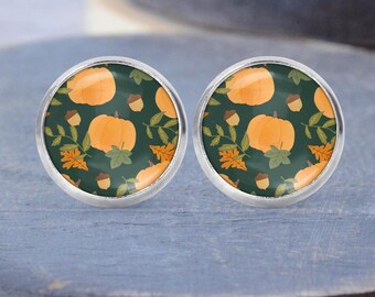 Pumpkin Fall Earrings: Fall Necklace, Dangle Earrings, Silver Charm, Fall Jewelry