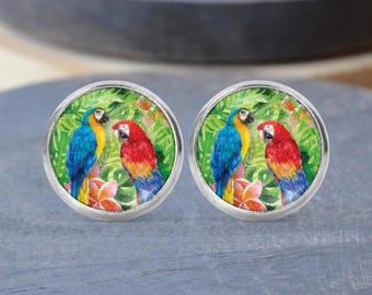 Parrot Stud Earrings, Parrot Necklace, Cuff Links, Dangle Earrings, Parrot Gift