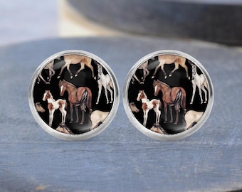 Horse Stud Earrings: Horse Necklace, Horse Gift, Dangle Earrings, Cuff Links