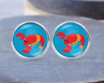 Lobster Stud Earrings, Lobster Necklace, Lobster Jewelry, Lobster Gift, Dangle Earrings
