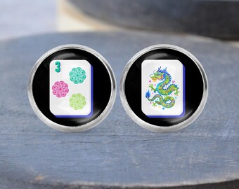 Mahjong Stud Earrings, Pendant Necklace, Dangle Earrings - Post Queen