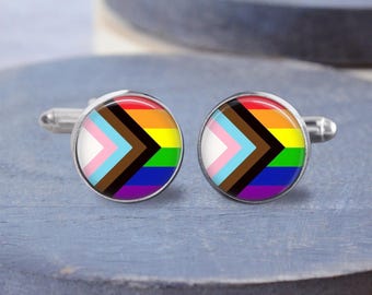 All Inclusive Cuff Links, Pride Cuff Links, Dangle Earrings, Lever Back Earrings, LGBTQ Gift, Clip on Earrings