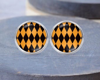 Black Orange Diamond Halloween Earrings, Halloween Necklace, Dangle Earrings, Cuff Links