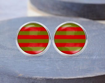Freddy Krueger Stripe Halloween Earrings, Halloween Necklace, Dangle Earrings, Cuff Links