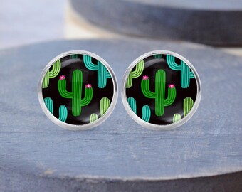 Cactus Stud Earrings: Cactus Pendant Necklace, Dangle Earrings, Silver Charm, Cuff Links