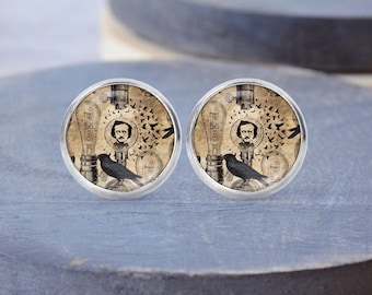 Edgard Allen Poe Raven Stud Earrings, Raven Necklace, Edgard Allen Poe