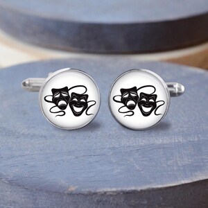 Roestvrijstalen manchetknopen dramatragediemasker: cadeau acteur, oorknopjes, hangoorbellen