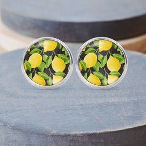 Zitrone Ohrstecker, Obst Ohrringe, Zitrone Halskette, baumeln Ohrringe, Clip Ons