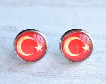 Turkey Flag Earrings, Turkey Necklace, Turkish Flag, Cuff Links, Turkish Jewelry