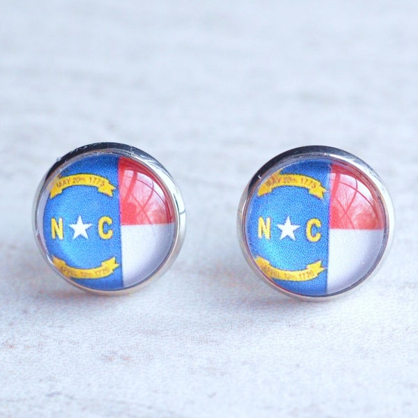 North Carolina Flag Earrings, NC Flag Necklace, NC Flag Gift, NC Cuff links, Key Chain, North Carolina Pin