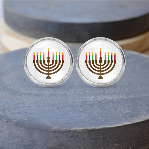 Menorah Stud Earrings, Hanukkah Earrings, Dangle Earrings, Hanukkah Gift, Clip on Earrings