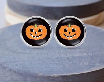 パンプキンスタッドピアス、ハロウィンピアス、ジャックオーランタン