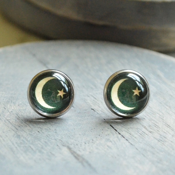 Pakistan Flag Stud Earrings, Pakistan Necklace, Lever Back Earrings, Dangle Earrings, Post Earrings
