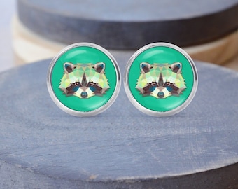 Raccoon Stud Earrings, Raccoon Necklace, Cuff Links, Dangle Earrings, Raccoon Gift