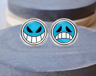 Happy Sad Face Stud Earrings, Anime Earrings, Gift For Guy, Gift For Her, Dangle Earrings, Clip On Earrings