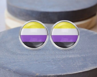 Non Binary Stud Earrings, Nonbinary Flag, Gender Binary, Nonbinary Necklace, Post Earrings, Pride Earrings