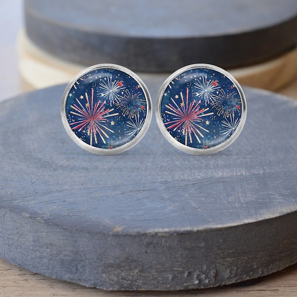 Fireworks Stud Earrings, 4th of July Earrings, Fireworks Necklace, Patriotic Gift, July 4th Jewelry