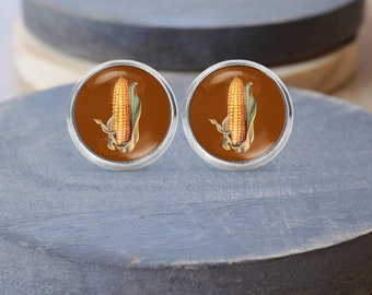 Corn Stud Earrings, Fall Earrings, Harvest Necklace, Autumn Jewelry, Dangle Earrings, Clip on Earrings