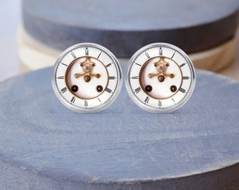 Klok Stud Oorbellen, klok ketting, Dangle Oorbellen, clip op oorbellen, manchetknopen