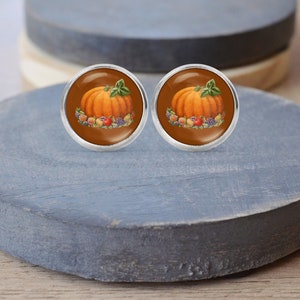 Pumpkin Stud Earrings, Thanksgiving Earrings, Fall Necklace, Autumn Jewelry, Dangle Earrings, Clip on Earrings