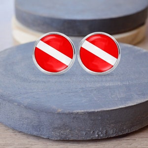 Scuba Flag Stud Earrings, Scuba Necklace, Diving Jewelry, Diver Gift, Dangle Earrings