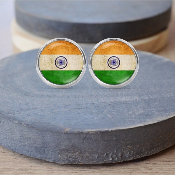 India Flag Earrings, India Necklace, India Gift, India Keychain, Cuff Links, Dangle Earrings