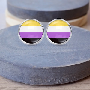 Non Binary Stud Earrings, Nonbinary Flag, Nonbinary Necklace, Clip on Earrings, Dangle Earrings, Pride Earrings